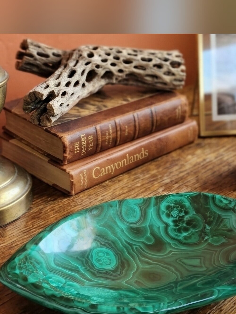 Genuine Malachite Gemstone Leaf Shaped Dish